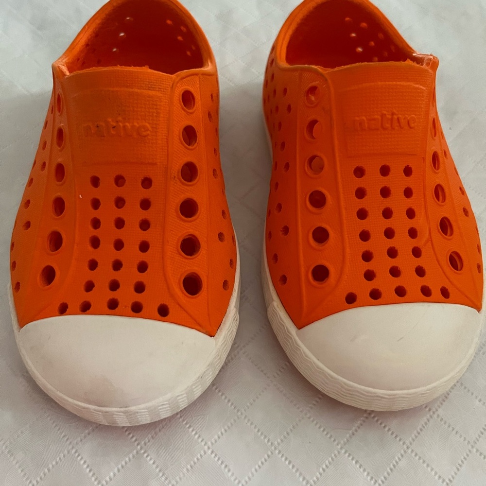 Native Kids Water Shoes Jefferson Slip-On in Bright Orange with White Toe
